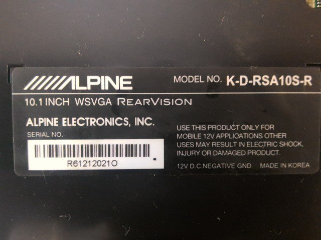 【中古】アルパイン フリップダウンモニター K-D-RSA10S-R タント